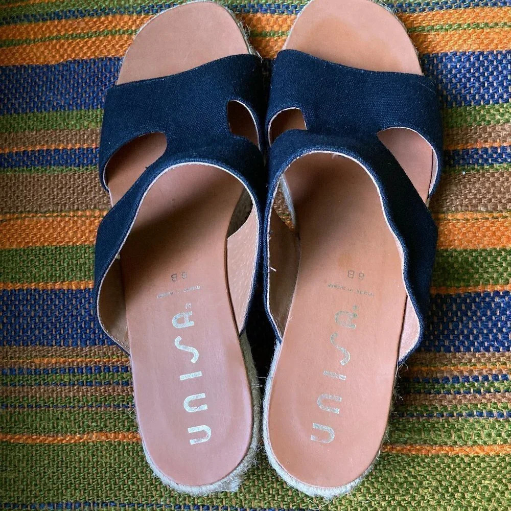 Unisa Black Canvas Sandals with‎ Jute Soles, Size 8B - Picture 2 of 8